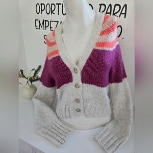 NWT AE American Eagle Cropped Sweater Cardigan Size XS Multicolored